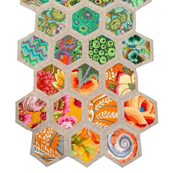 Handmade Table Runner BOHO Bohemian Patchwork Honeycomb 40" x 14" Kitsch Hippie - Picture 3 of 4